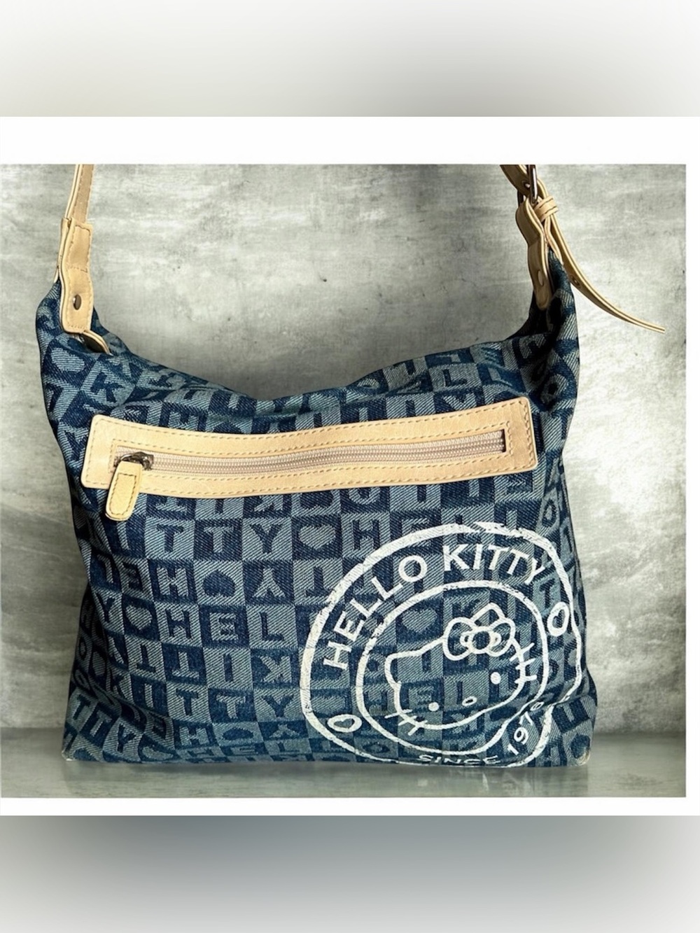 2007 Sanrio Hello Kitty shoulder bag blue denim monogram design